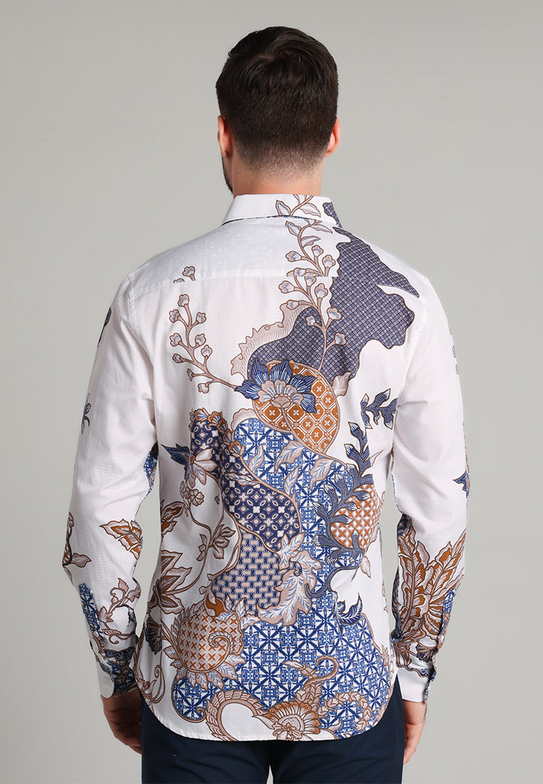 MOC - Kemeja Batik Pria Lengan Panjang Raden - White