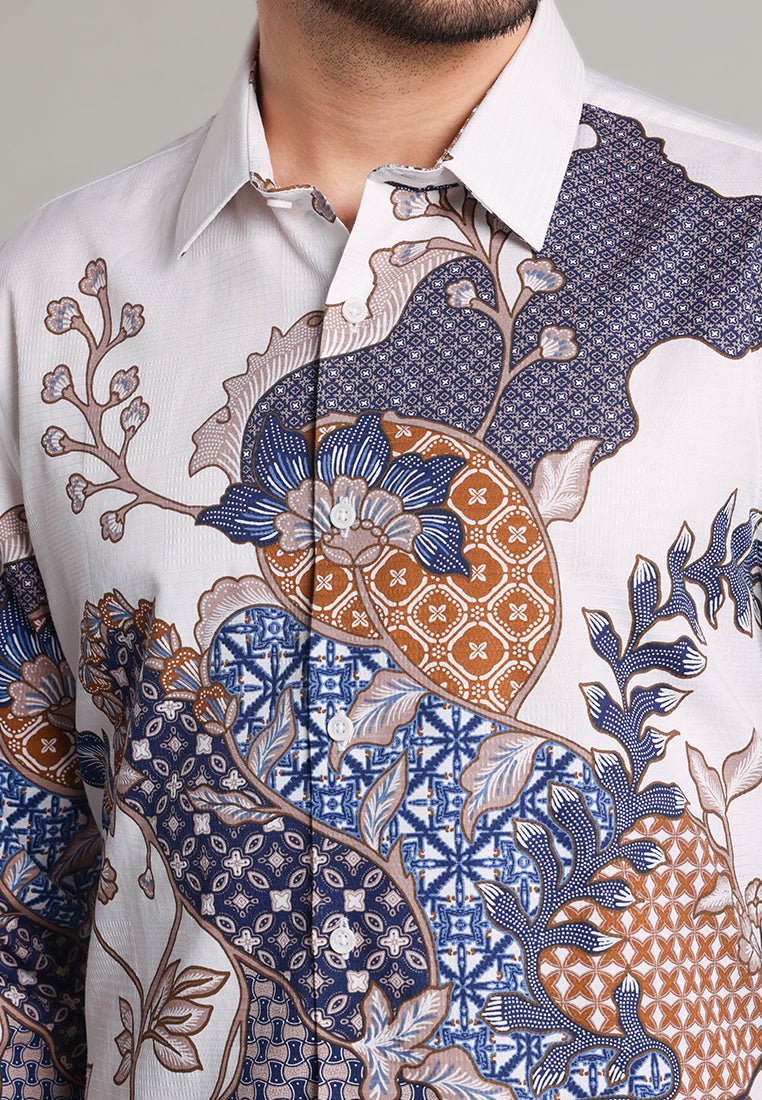 MOC - Kemeja Batik Pria Lengan Panjang Raden - White