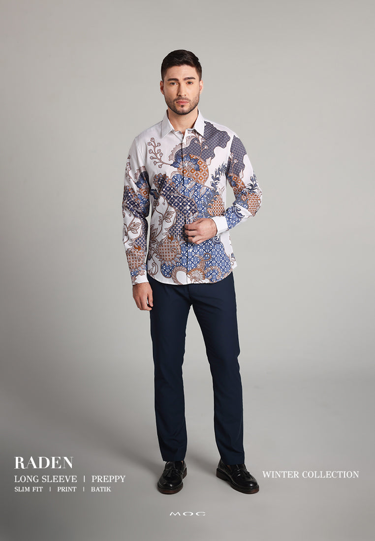 MOC - Kemeja Batik Pria Lengan Panjang Raden - White