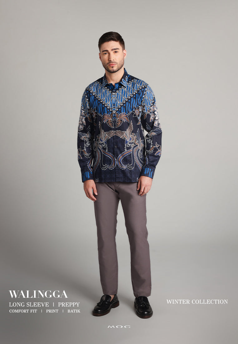 MOC - Kemeja Batik Pria Lengan Panjang Walingga - Navy