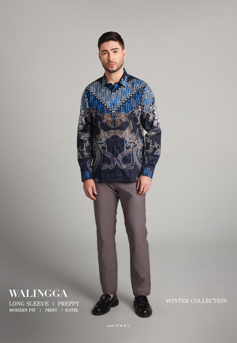 MOC - Kemeja Batik Pria Lengan Panjang Walingga - Navy