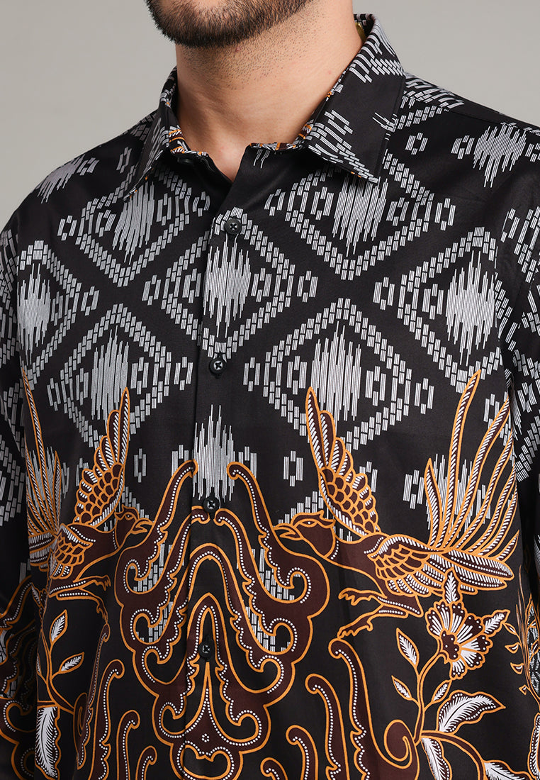 MOC - Kemeja Batik Pria Lengan Panjang Pradipta - Black