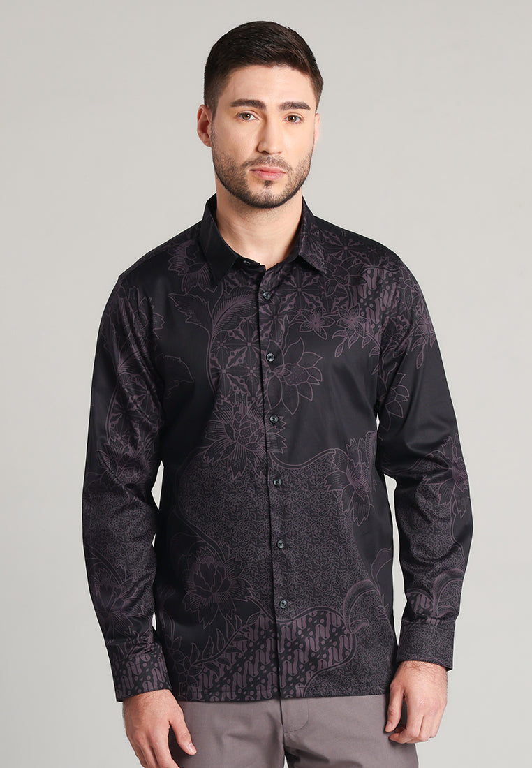 MOC - Kemeja Batik Pria Lengan Panjang Badhra - Black
