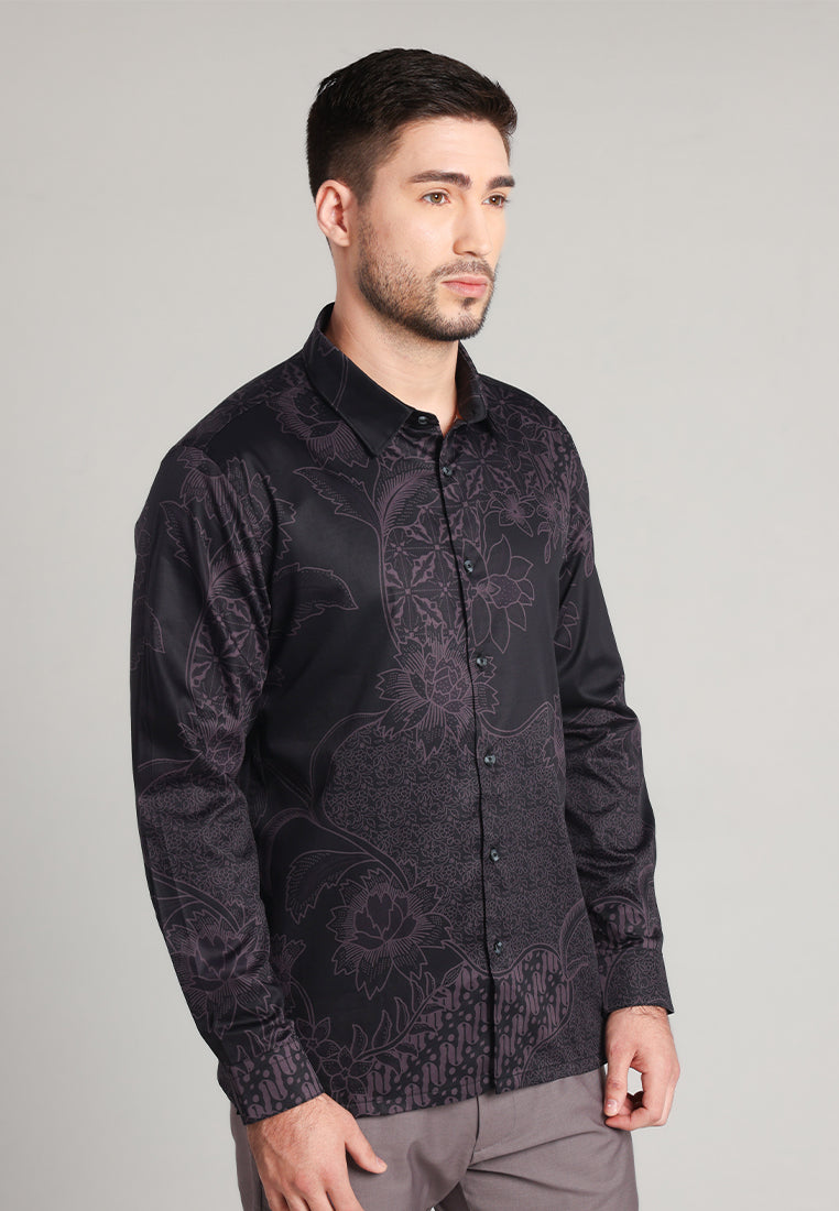 MOC - Kemeja Batik Pria Lengan Panjang Badhra - Black