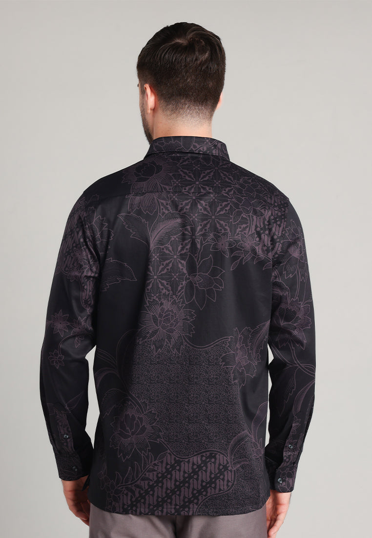 MOC - Kemeja Batik Pria Lengan Panjang Badhra - Black