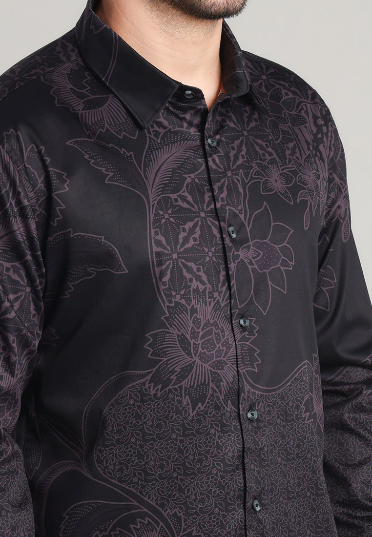 MOC - Kemeja Batik Pria Lengan Panjang Badhra - Black