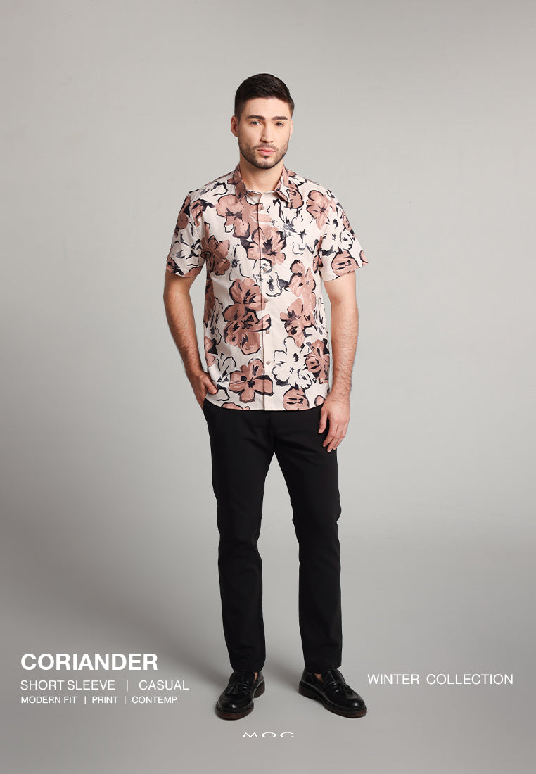 MOC - Kemeja Motif Lengan Pendek Pria Coriander - Brown