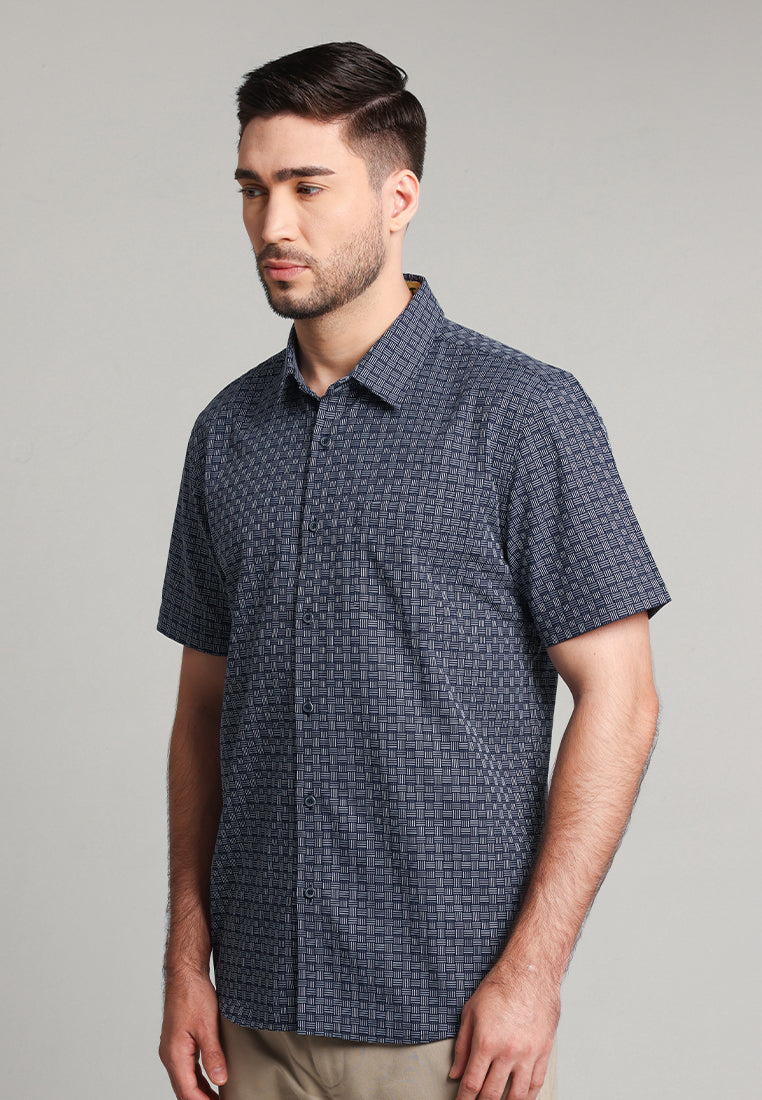 MOC - Kemeja Motif Lengan Pendek Pria Cricket - Navy