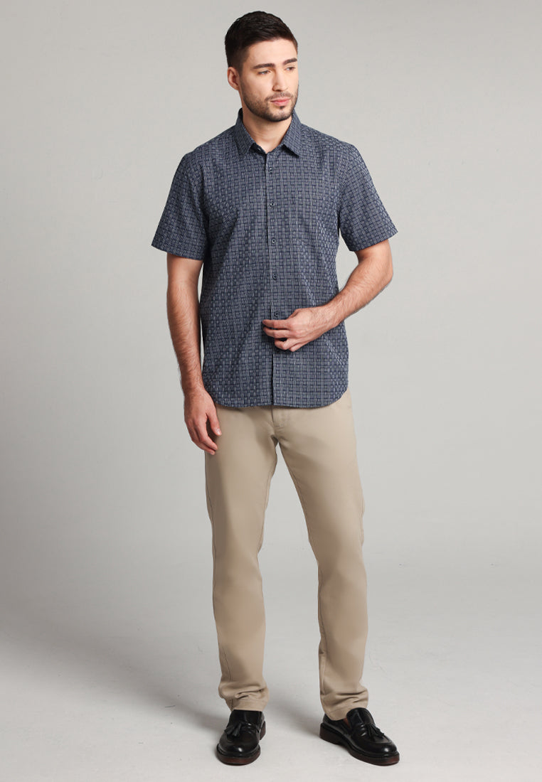 MOC - Kemeja Motif Lengan Pendek Pria Cricket - Navy