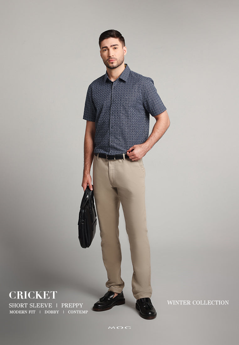 MOC - Kemeja Motif Lengan Pendek Pria Cricket - Navy