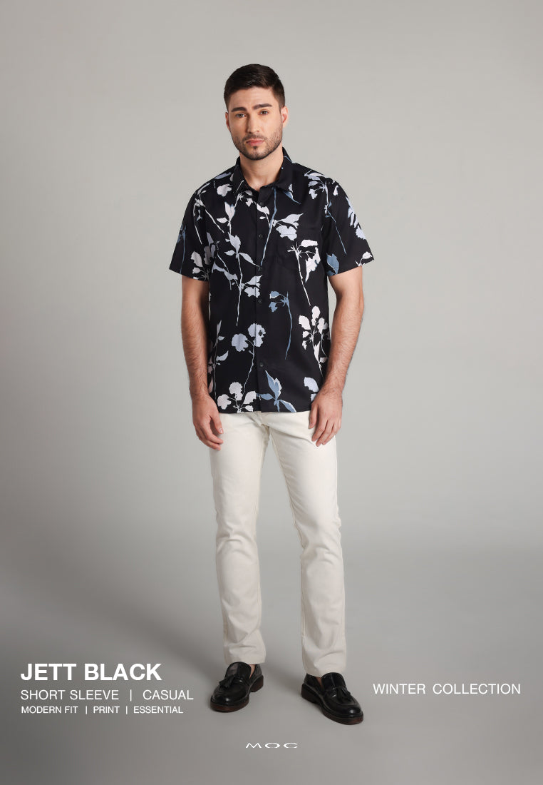 MOC - Kemeja Motif Lengan Pendek Pria Jett - Black