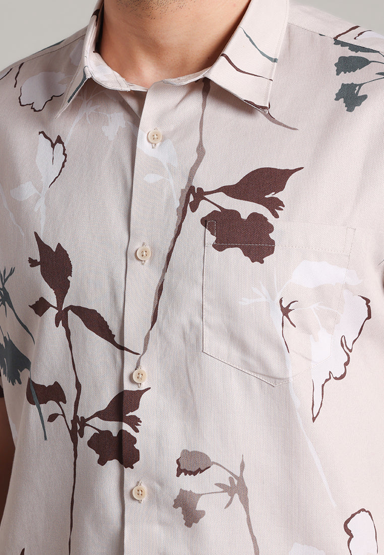 MOC - Kemeja Motif Lengan Pendek Pria Jett - Khaki