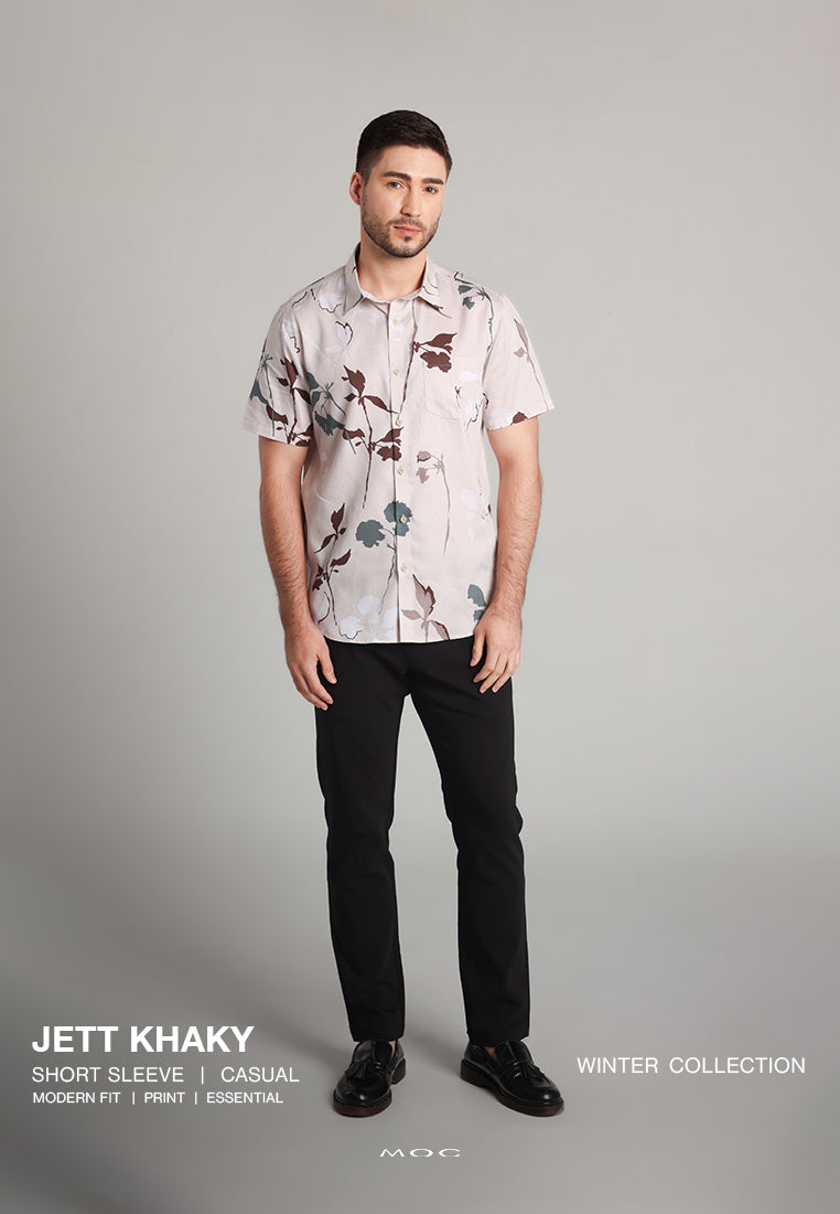 MOC - Kemeja Motif Lengan Pendek Pria Jett - Khaki