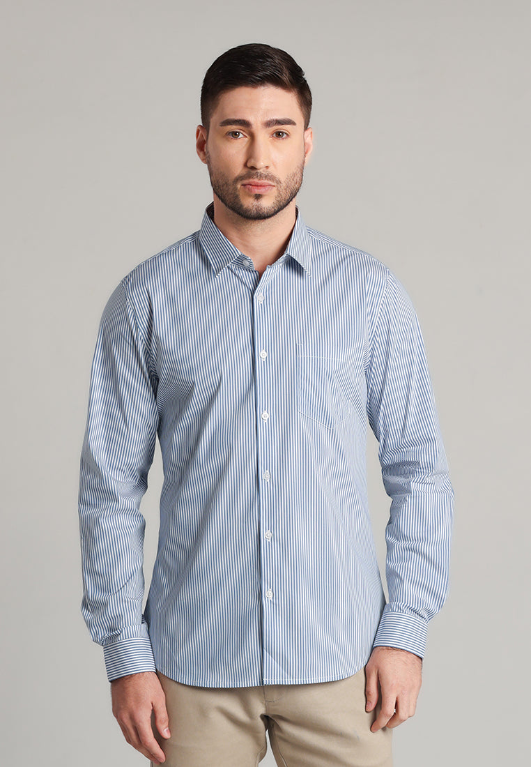 MOC Kemeja Lengan Panjang Stripes Pria Myles - Light Blue