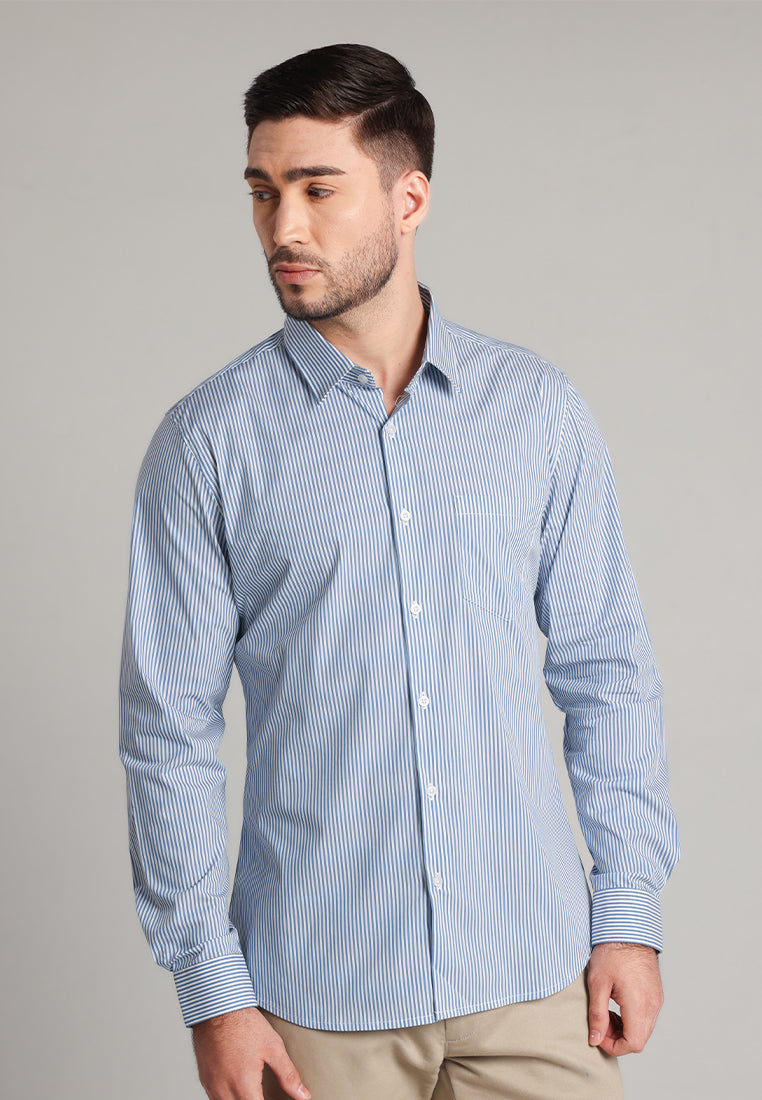 MOC Kemeja Lengan Panjang Stripes Pria Myles - Light Blue