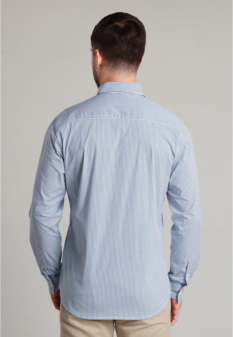MOC Kemeja Lengan Panjang Stripes Pria Myles - Light Blue