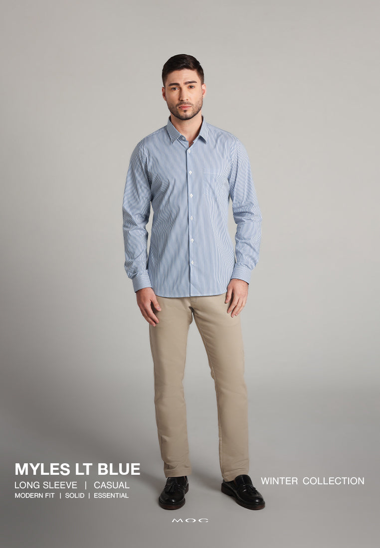 MOC Kemeja Lengan Panjang Stripes Pria Myles - Light Blue