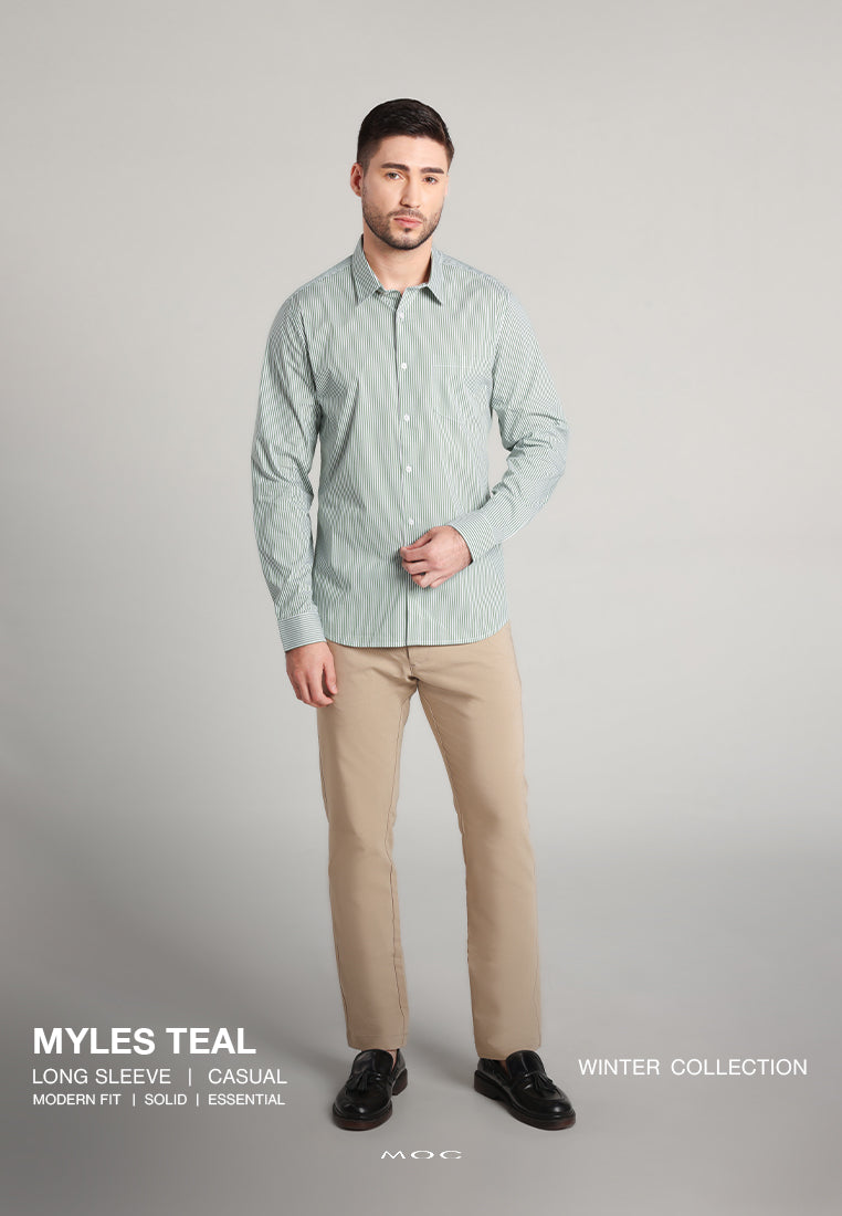 MOC Kemeja Lengan Panjang Stripes Pria Myles - Teal