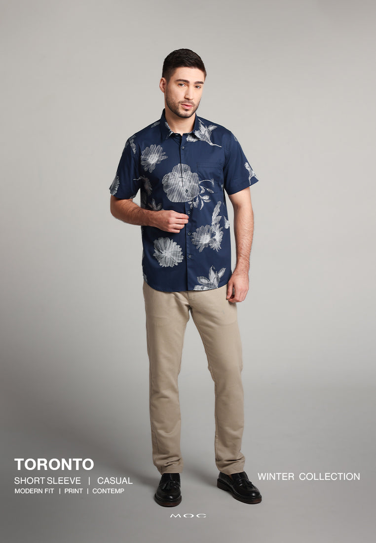 MOC - Kemeja Motif Lengan Pendek Pria Toronto - Navy
