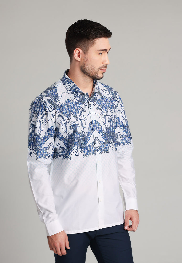 MOC - Kemeja Batik Pria Lengan Panjang Kintamani - White