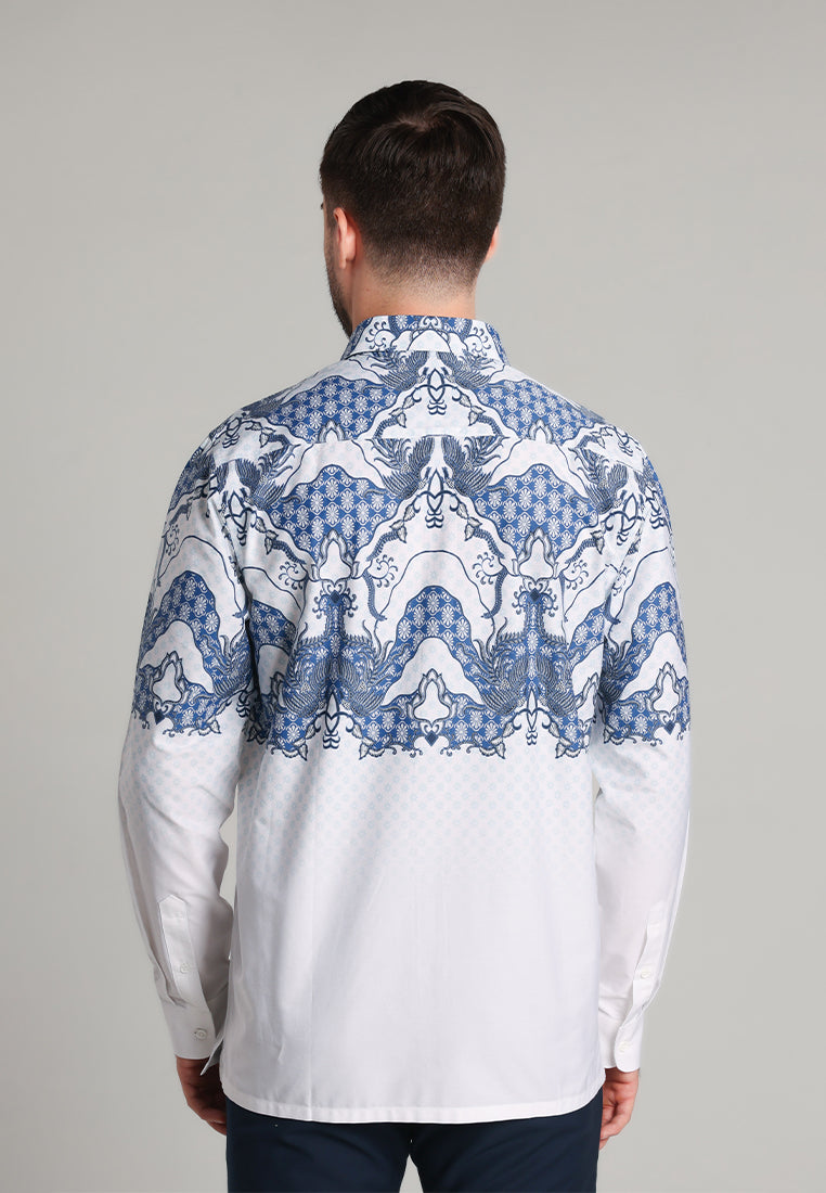 MOC - Kemeja Batik Pria Lengan Panjang Kintamani - White