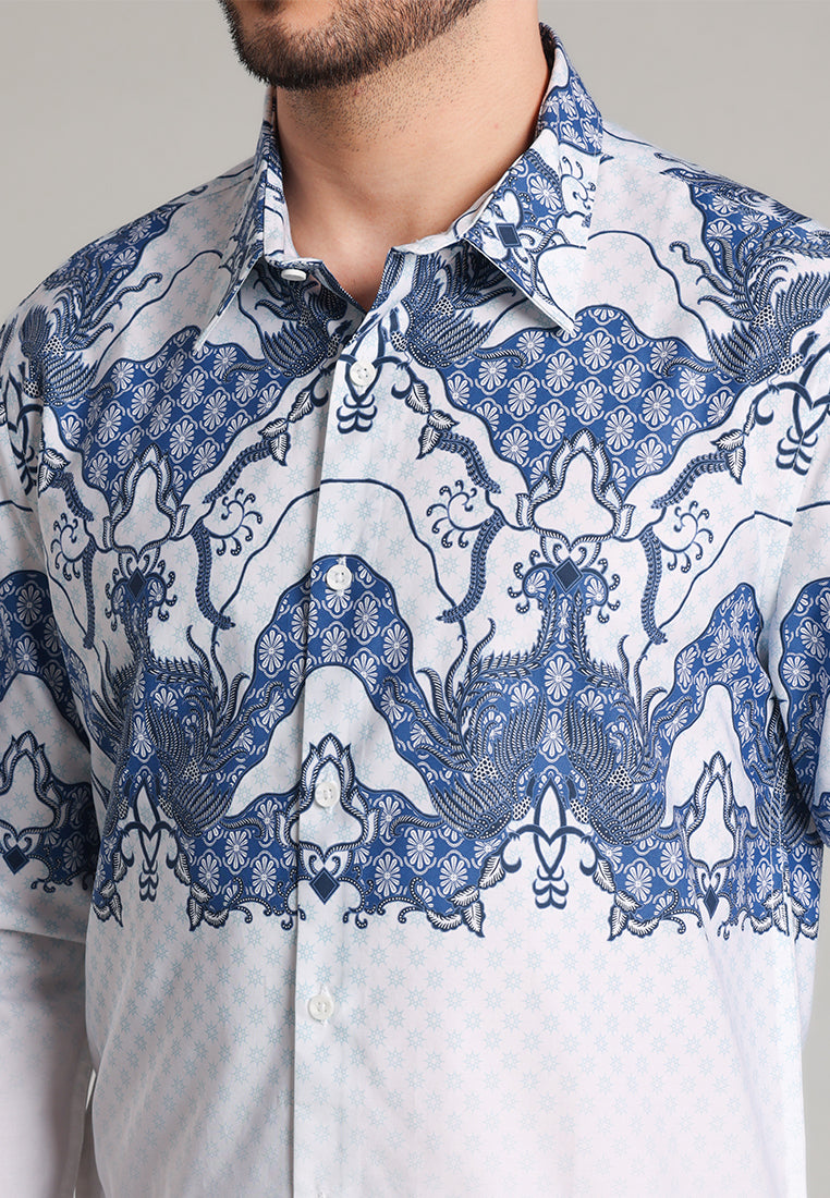 MOC - Kemeja Batik Pria Lengan Panjang Kintamani - White