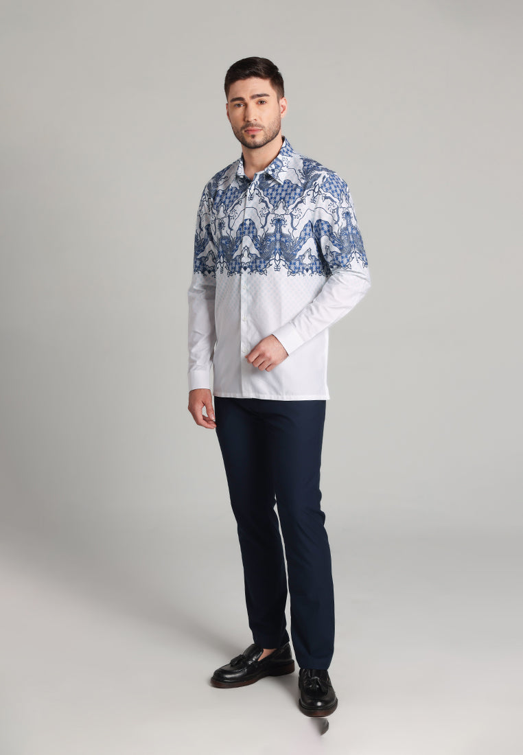 MOC - Kemeja Batik Pria Lengan Panjang Kintamani - White