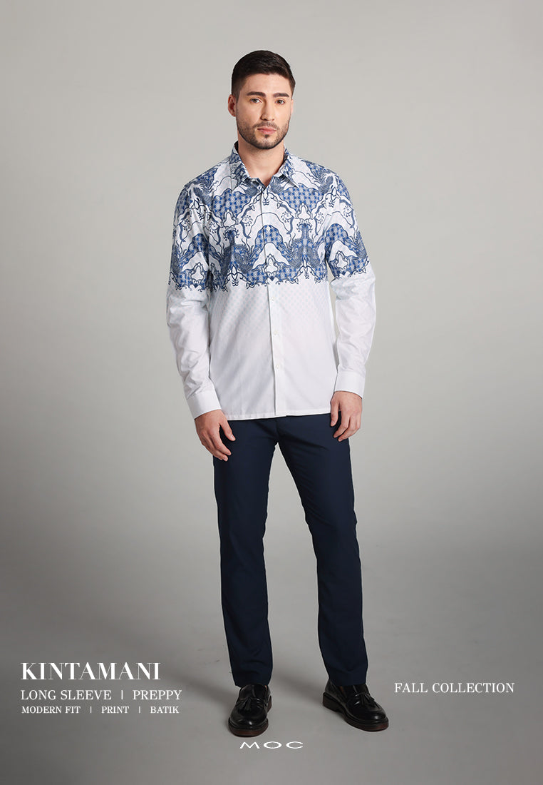 MOC - Kemeja Batik Pria Lengan Panjang Kintamani - White