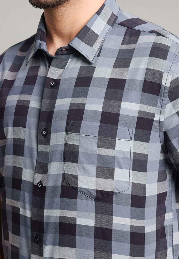 MOC Kemeja Motif Lengan Pendek Pria Kaviar - Grey