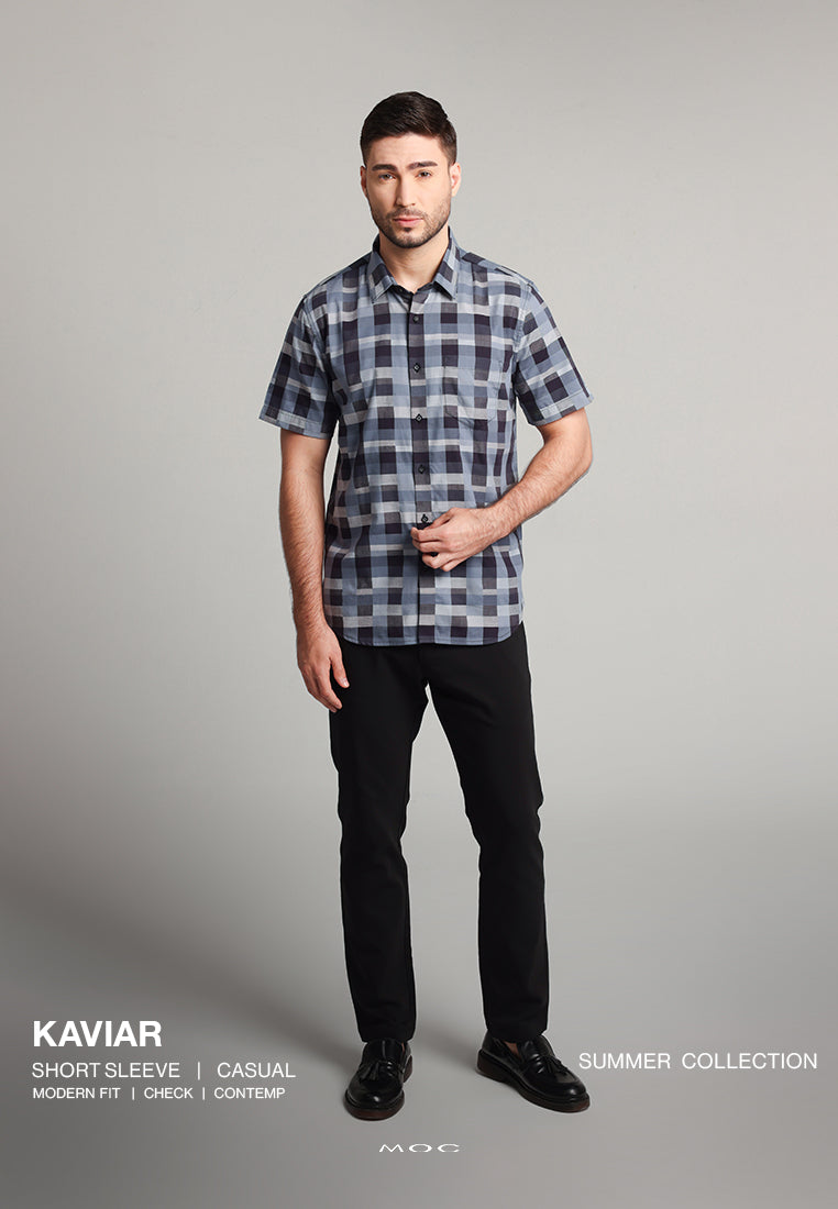 MOC Kemeja Motif Lengan Pendek Pria Kaviar - Grey