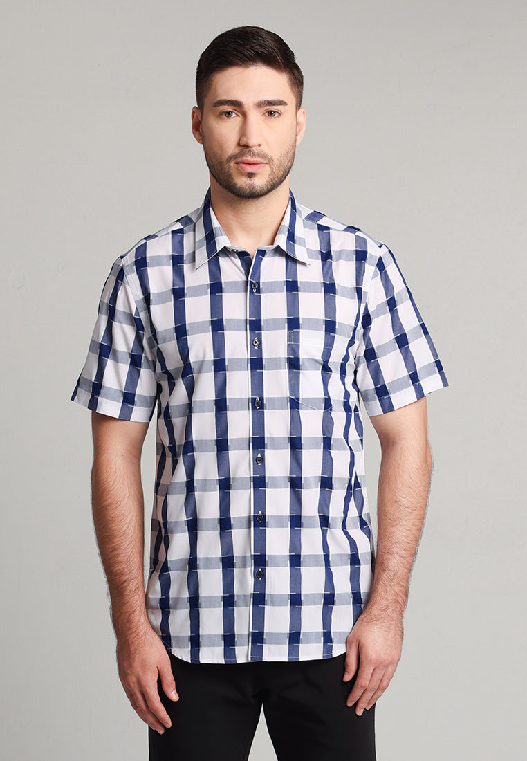 MOC - Kemeja Kotak-kotak Lengan Pendek Pria Zertta - Navy