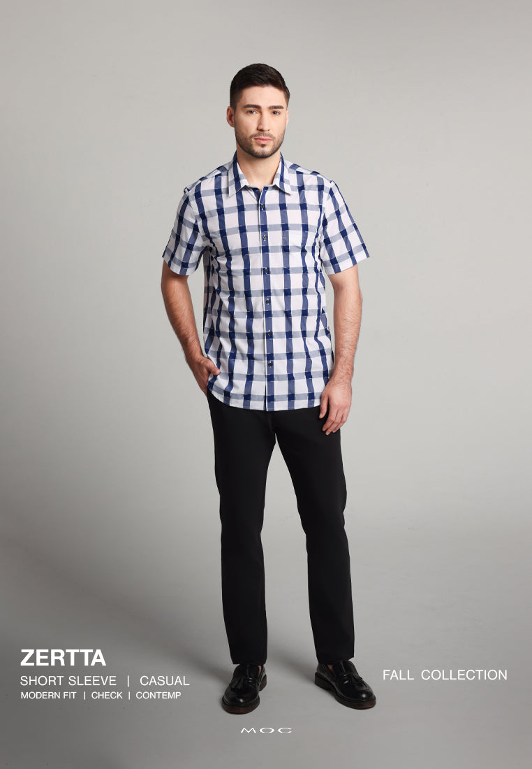 MOC - Kemeja Kotak-kotak Lengan Pendek Pria Zertta - Navy