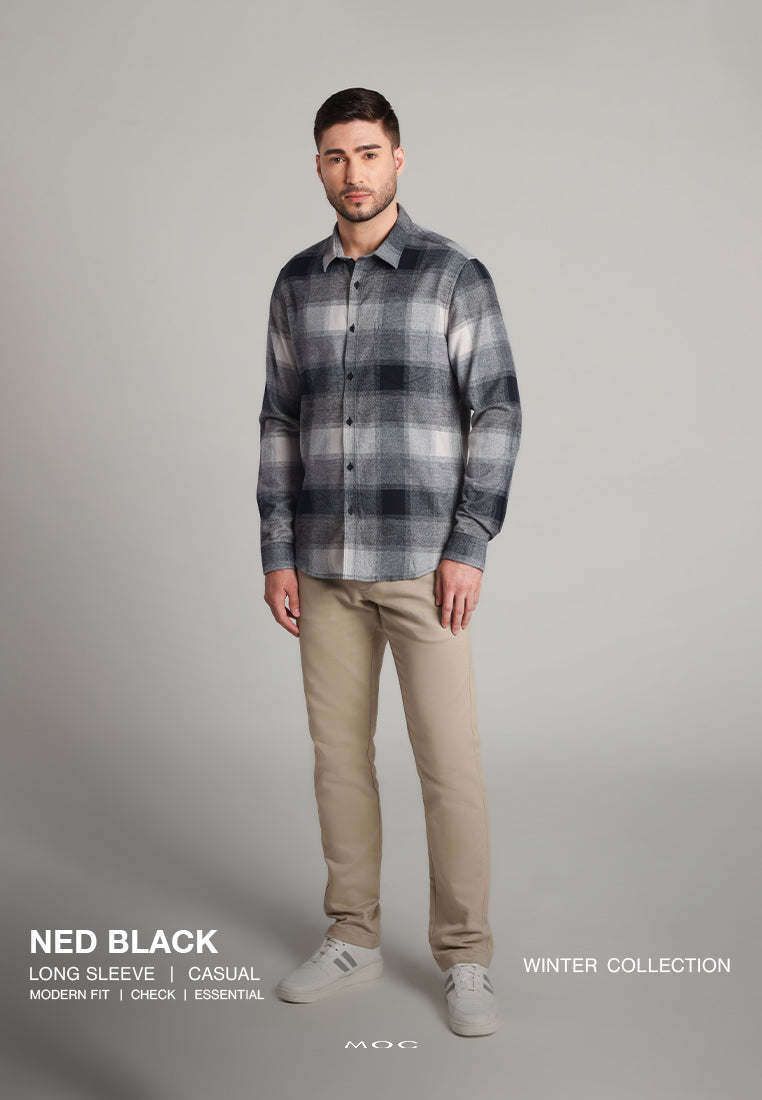 MOC Kemeja Lengan Panjang Pria Ned - Black