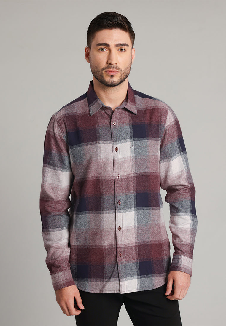MOC Kemeja Lengan Panjang Pria Ned - Maroon