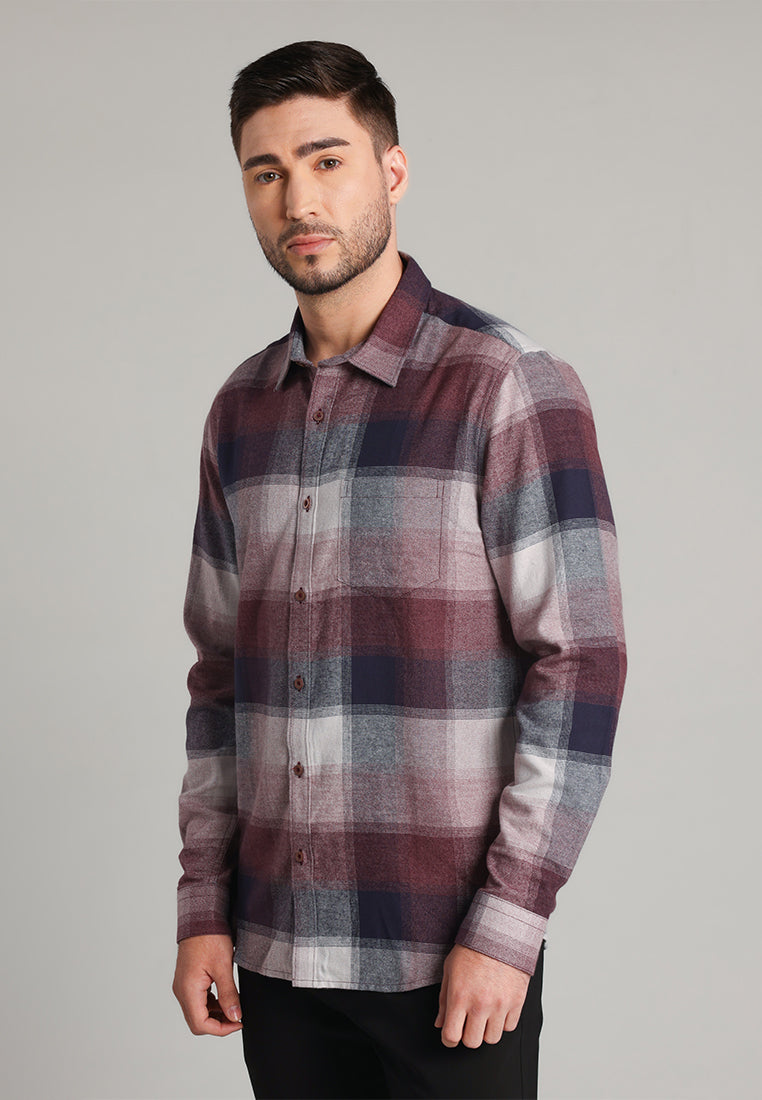 MOC Kemeja Lengan Panjang Pria Ned - Maroon