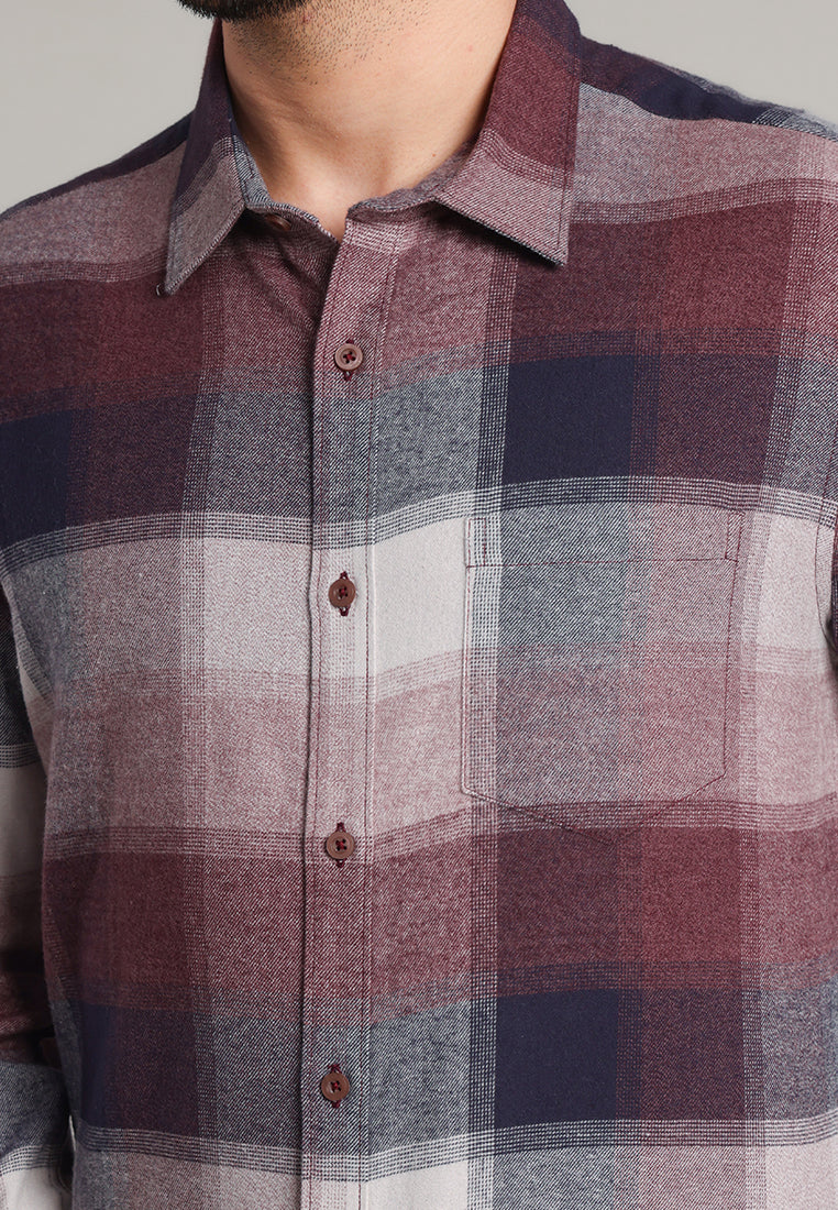 MOC Kemeja Lengan Panjang Pria Ned - Maroon