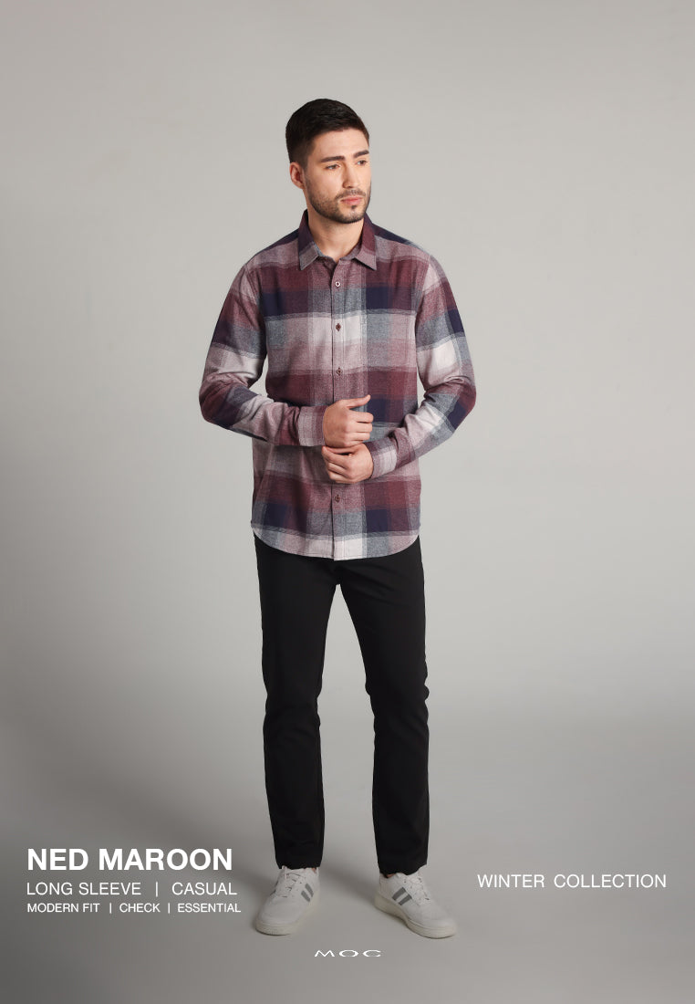 MOC Kemeja Lengan Panjang Pria Ned - Maroon