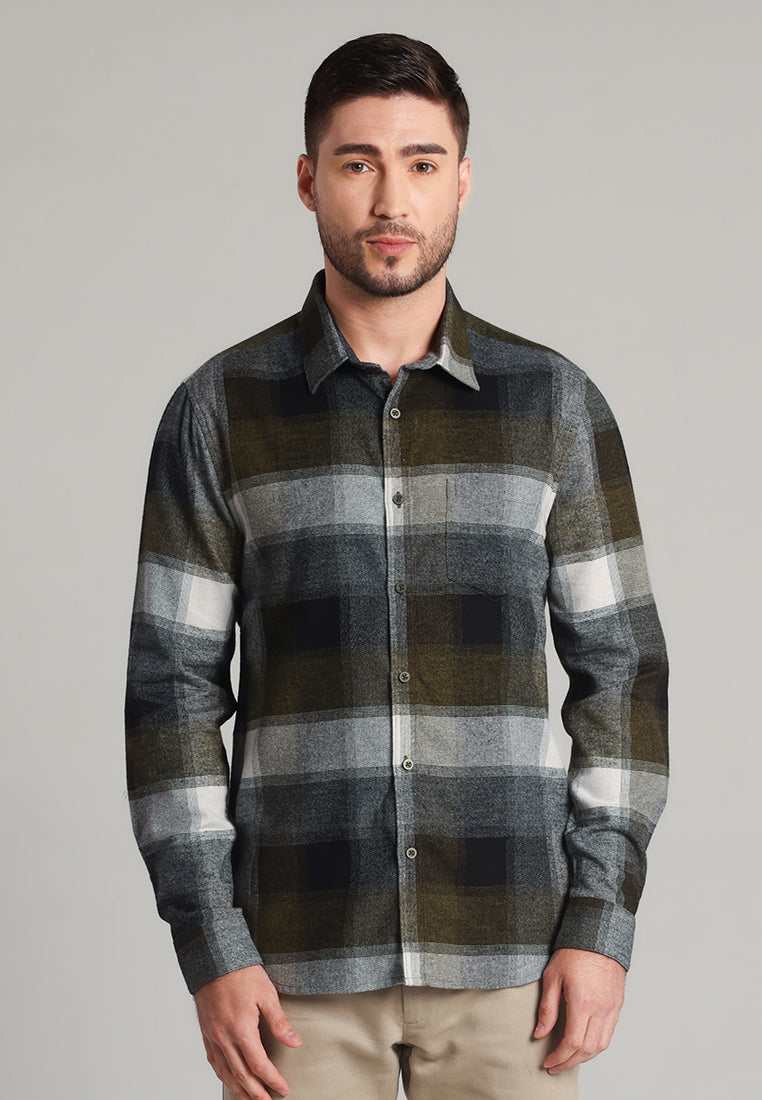 MOC Kemeja Lengan Panjang Pria Ned - Dark Olive
