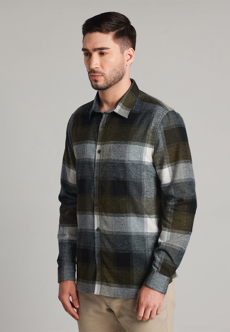 MOC Kemeja Lengan Panjang Pria Ned - Dark Olive