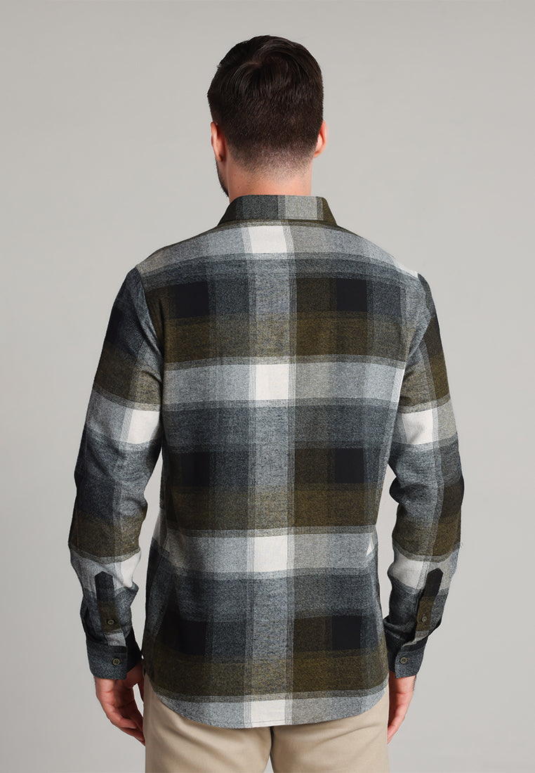 MOC Kemeja Lengan Panjang Pria Ned - Dark Olive