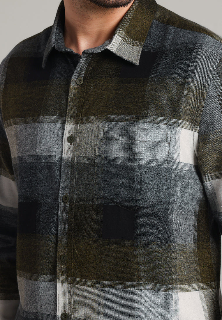 MOC Kemeja Lengan Panjang Pria Ned - Dark Olive