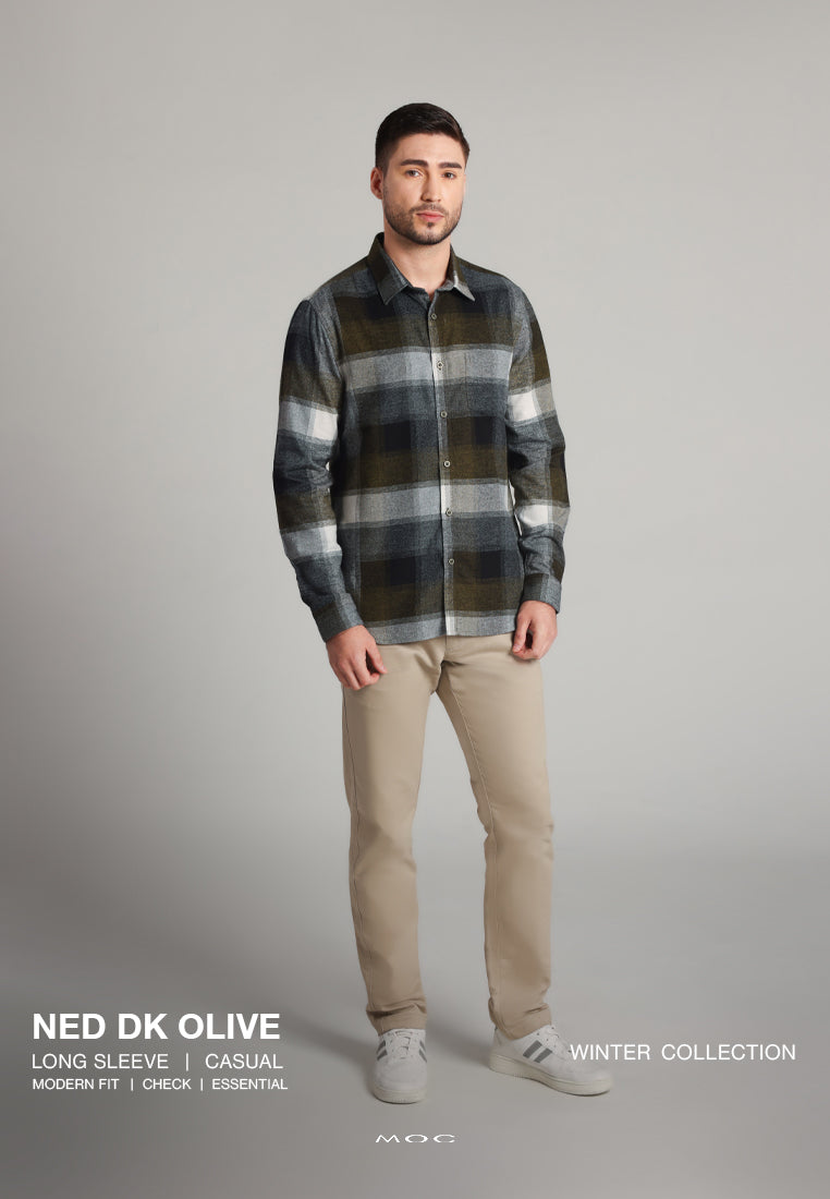 MOC Kemeja Lengan Panjang Pria Ned - Dark Olive