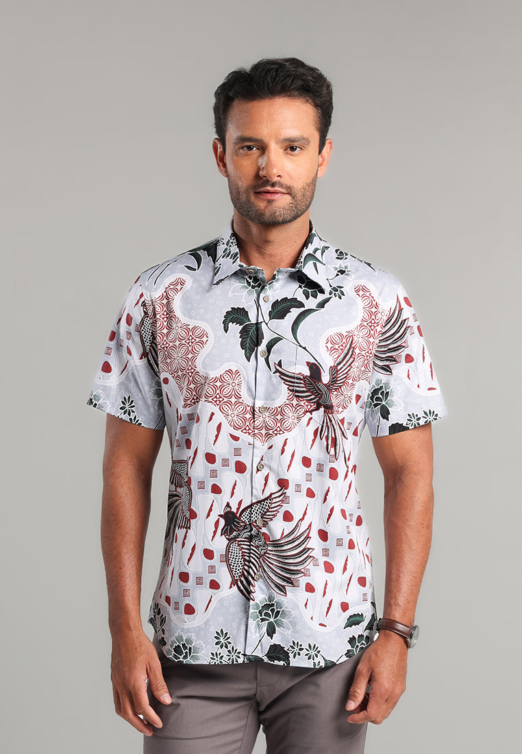 MOC - Kemeja Batik Pria Lengan Pendek Trijata - Light Grey