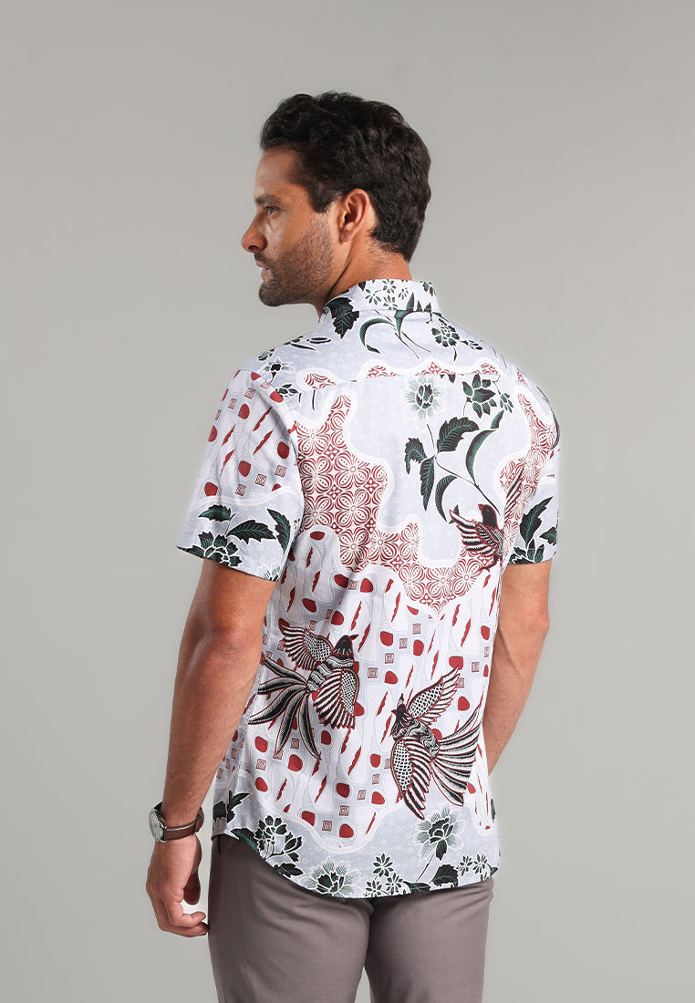 MOC - Kemeja Batik Pria Lengan Pendek Trijata - Light Grey