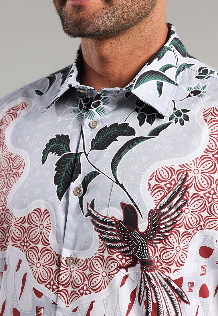 MOC - Kemeja Batik Pria Lengan Pendek Trijata - Light Grey