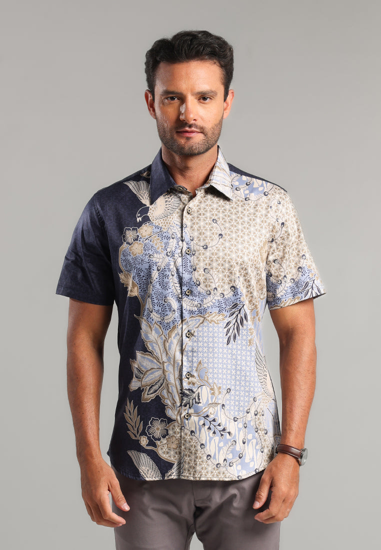 MOC - Kemeja Batik Pria Lengan Pendek Utara - Navy