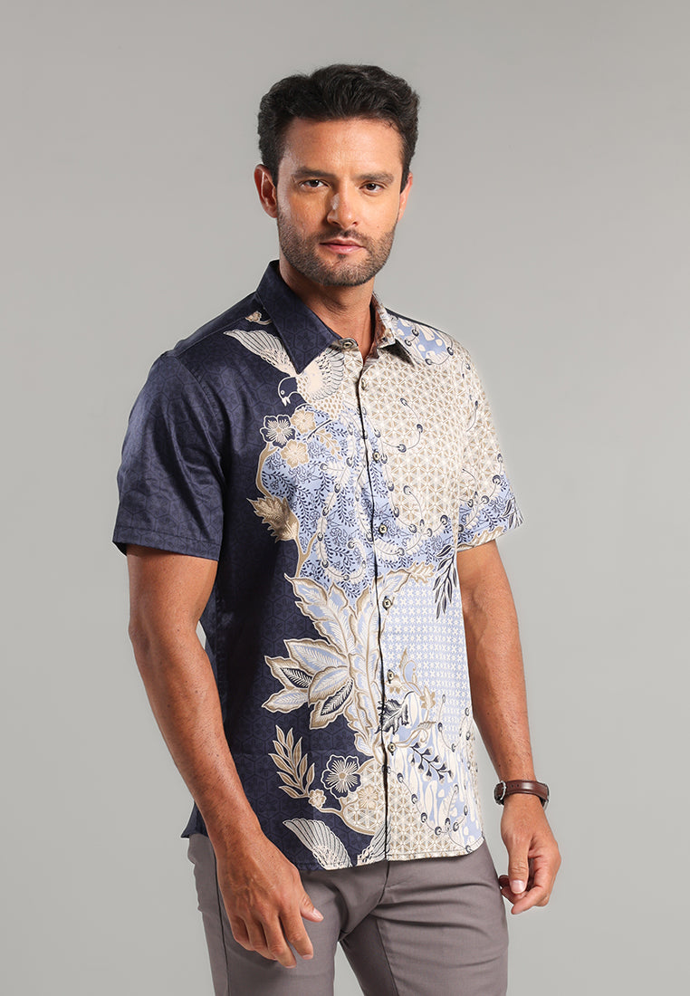 MOC - Kemeja Batik Pria Lengan Pendek Utara - Navy