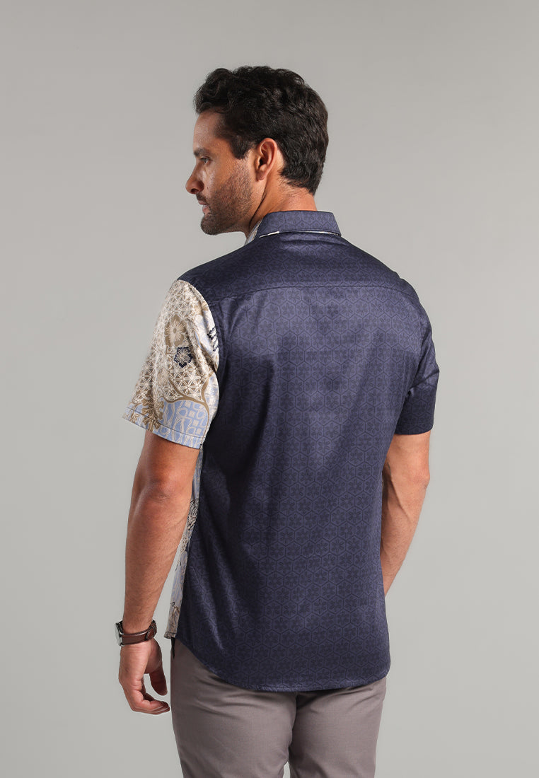 MOC - Kemeja Batik Pria Lengan Pendek Utara - Navy