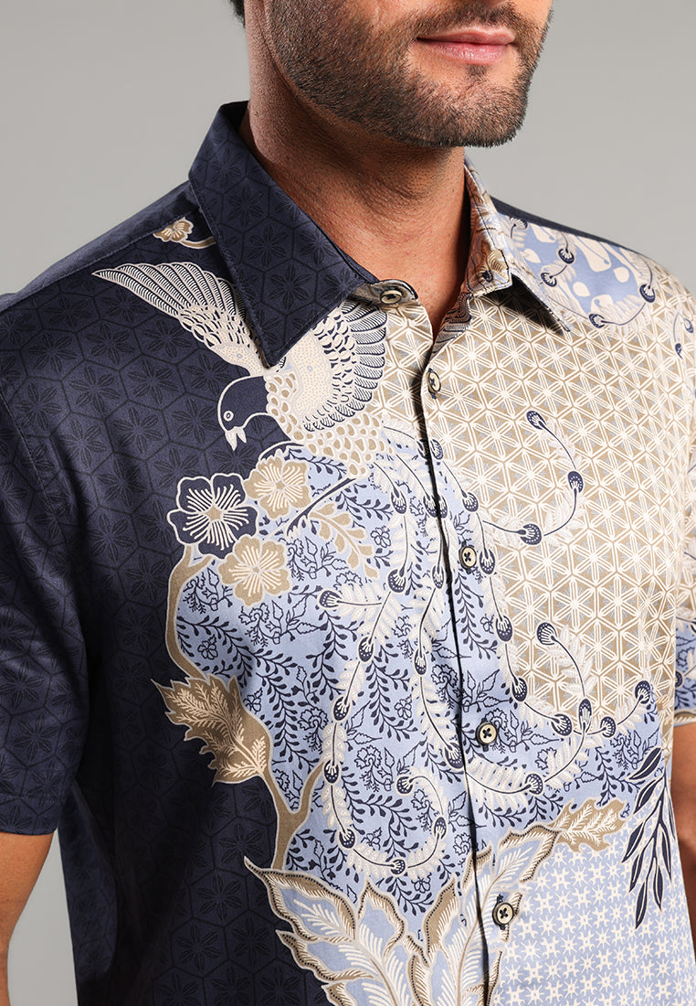 MOC - Kemeja Batik Pria Lengan Pendek Utara - Navy