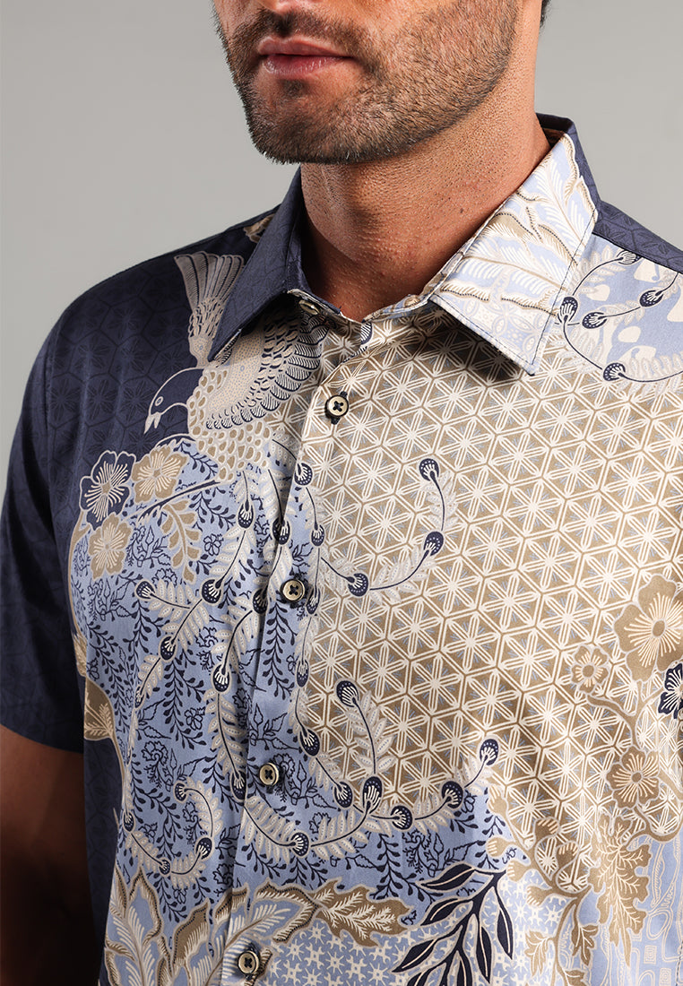 MOC - Kemeja Batik Pria Lengan Pendek Utara - Navy